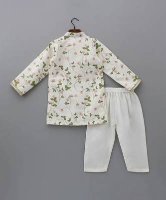 Off white printed cotton silk kurta set 3