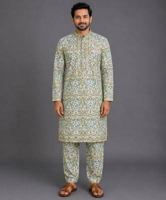 Multicolor printed cotton silk kurta set 1