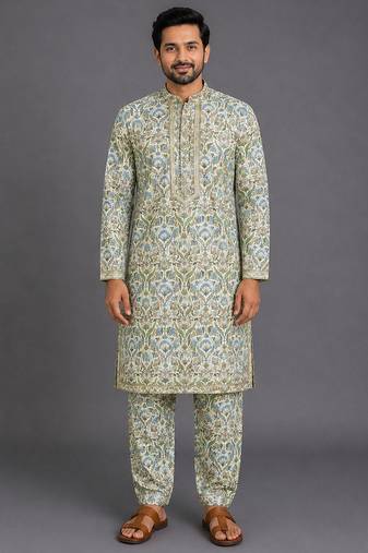 Multicolor printed cotton silk kurta set
