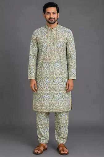 Multicolor printed cotton silk kurta set