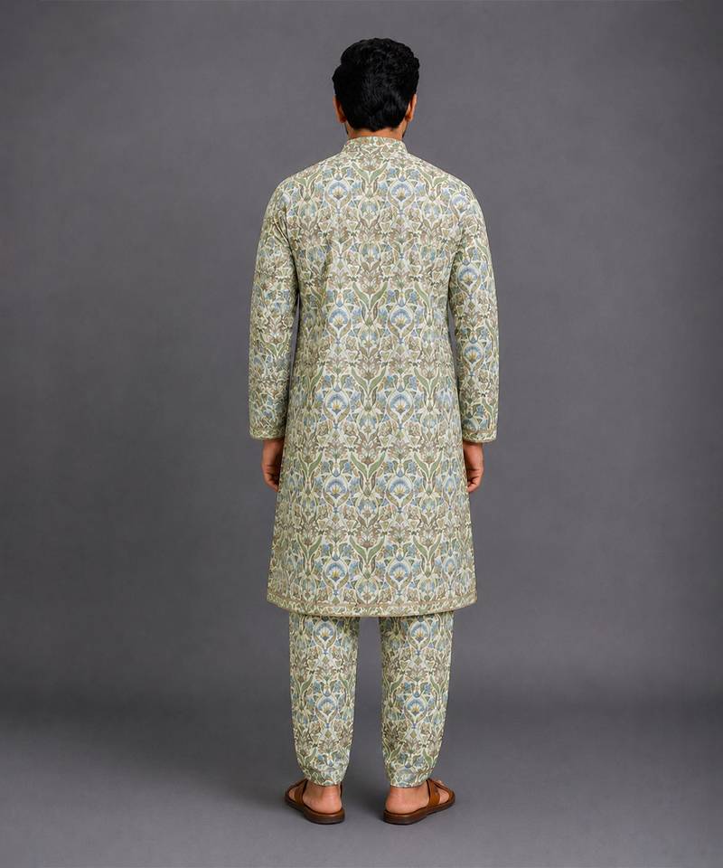 Multicolor printed cotton silk kurta set