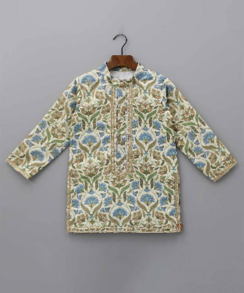 Multicolor printed cotton silk kurta set