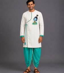 Green embroidered cotton silk dhoti kurta set