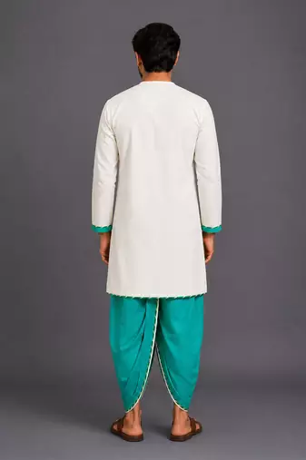 Green embroidered cotton silk dhoti kurta set