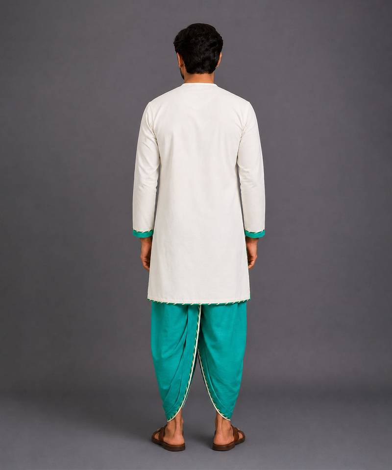 Green embroidered cotton silk dhoti kurta set