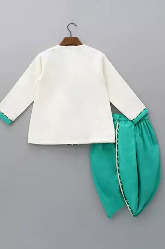 Green embroidered cotton silk dhoti kurta set