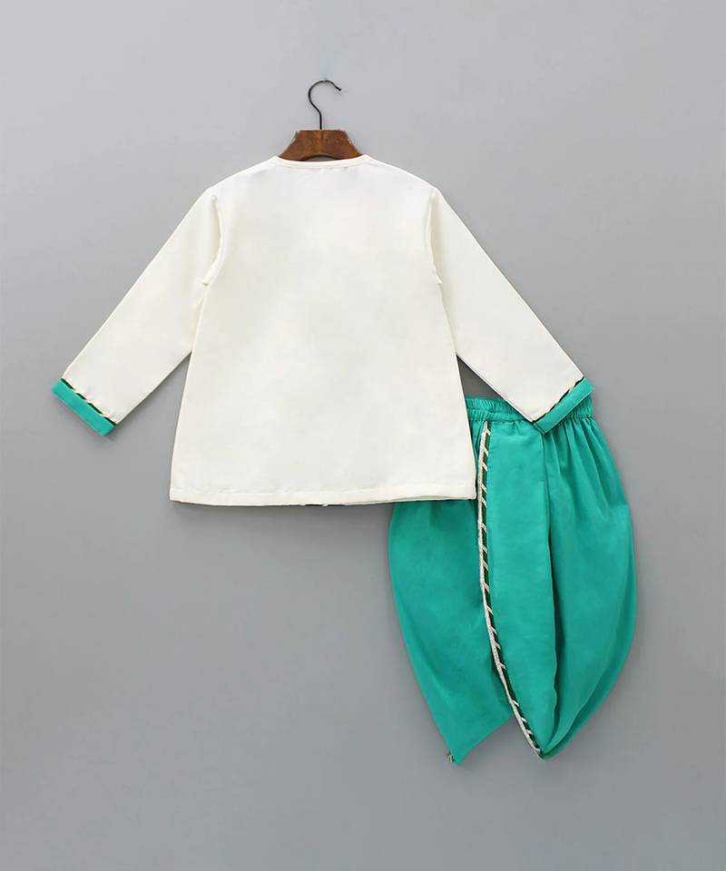 Green embroidered cotton silk dhoti kurta set