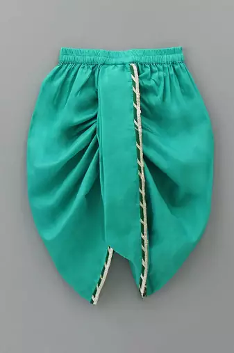 Green embroidered cotton silk dhoti kurta set