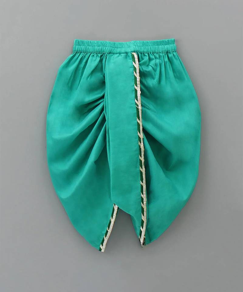 Green embroidered cotton silk dhoti kurta set