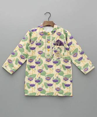 Off white printed cotton silk kurta set 4