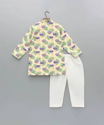 Off white printed cotton silk kurta set 5
