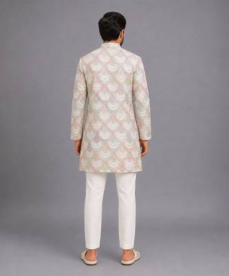 White embroidered cotton silk bandhgala set 2