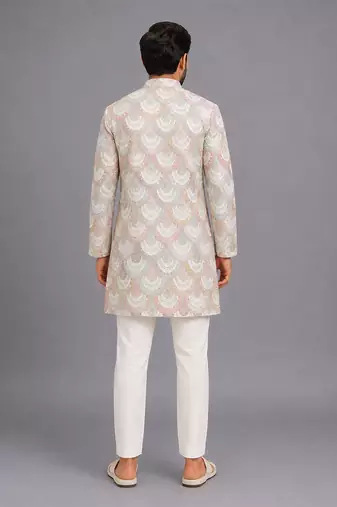 White embroidered cotton silk bandhgala set