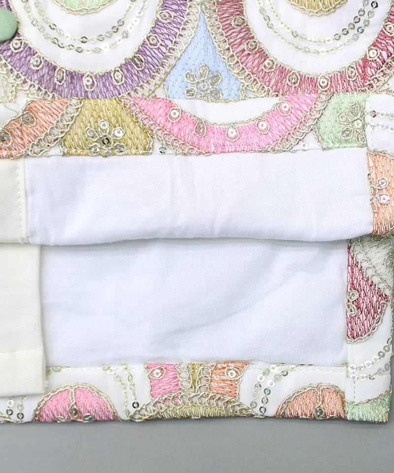 White embroidered cotton silk bandhgala set