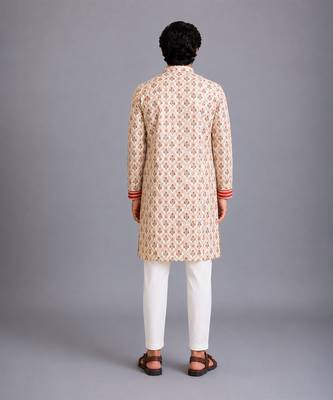 Coral printed cotton silk kurta set 2