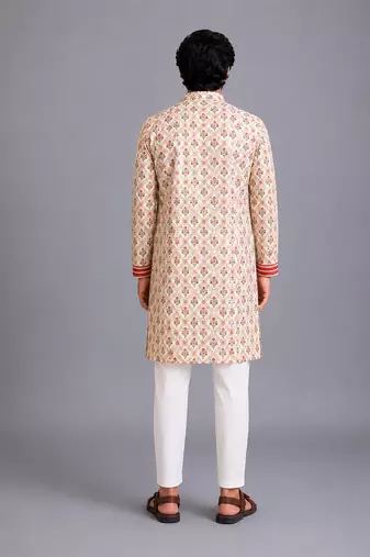 Coral printed cotton silk kurta set