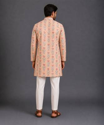 Rose pink printed cotton silk kurta set 2