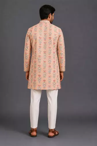 Rose pink printed cotton silk kurta set