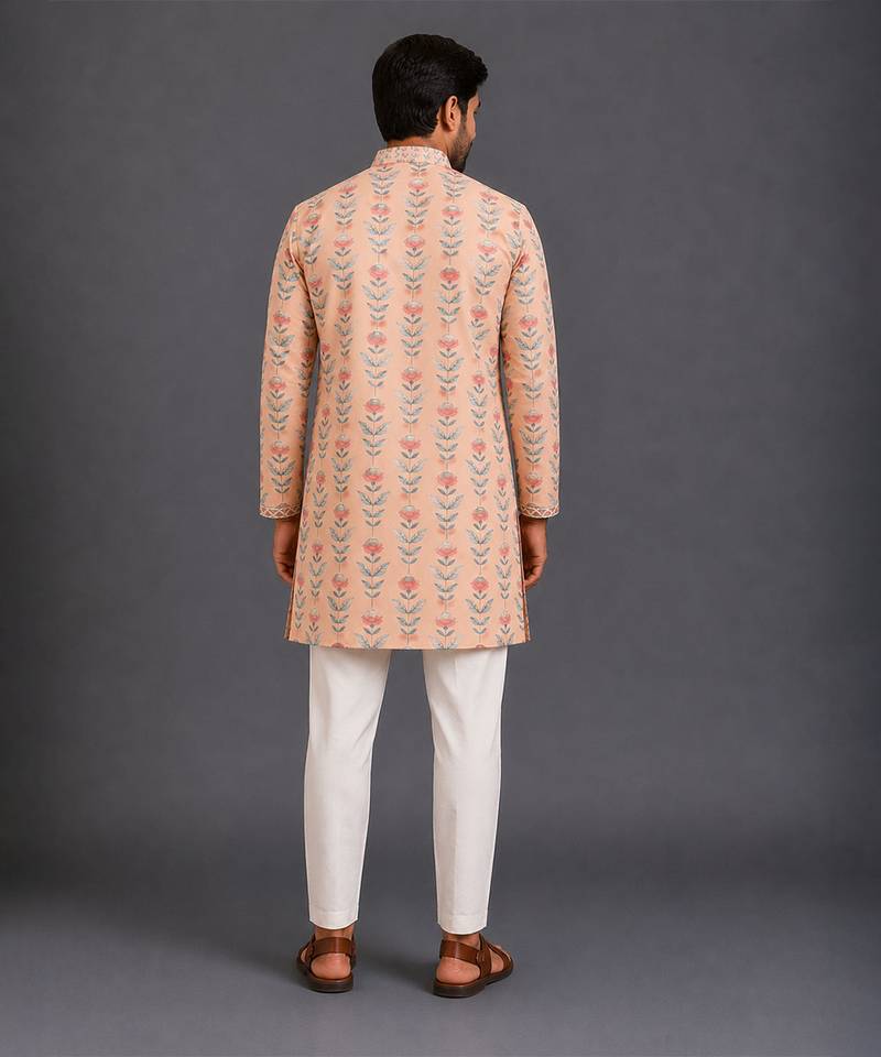 Rose pink printed cotton silk kurta set