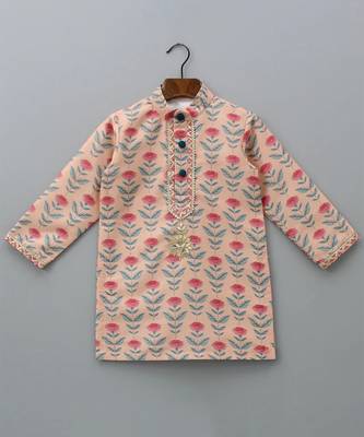 Rose pink printed cotton silk kurta set 5