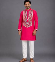 Pink embroidered cotton silk kurta set