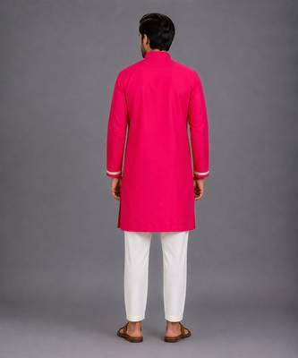 Pink embroidered cotton silk kurta set 2