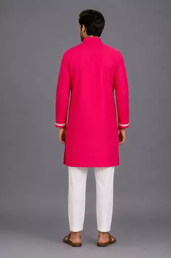 Pink embroidered cotton silk kurta set