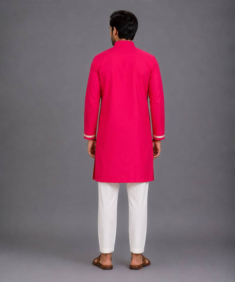 Pink embroidered cotton silk kurta set