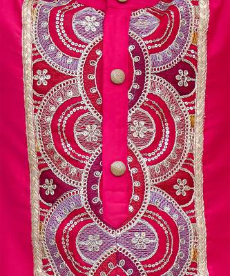 Pink embroidered cotton silk kurta set 4