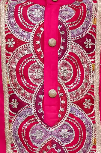 Pink embroidered cotton silk kurta set