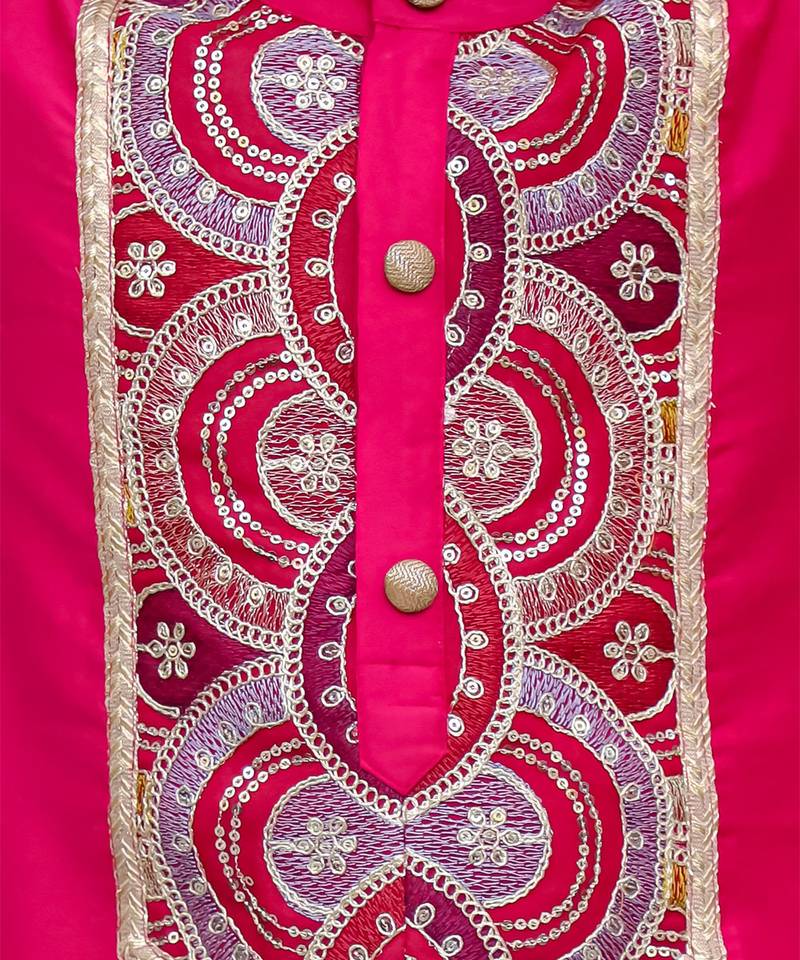 Pink embroidered cotton silk kurta set