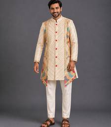 Off white embroidered cotton silk kurta set