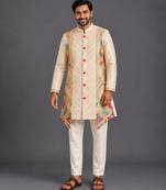 Off white embroidered cotton silk kurta set