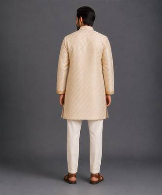 Off white embroidered cotton silk kurta set 2