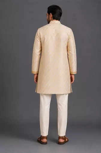 Off white embroidered cotton silk kurta set