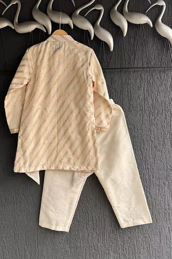 Off white embroidered cotton silk kurta set