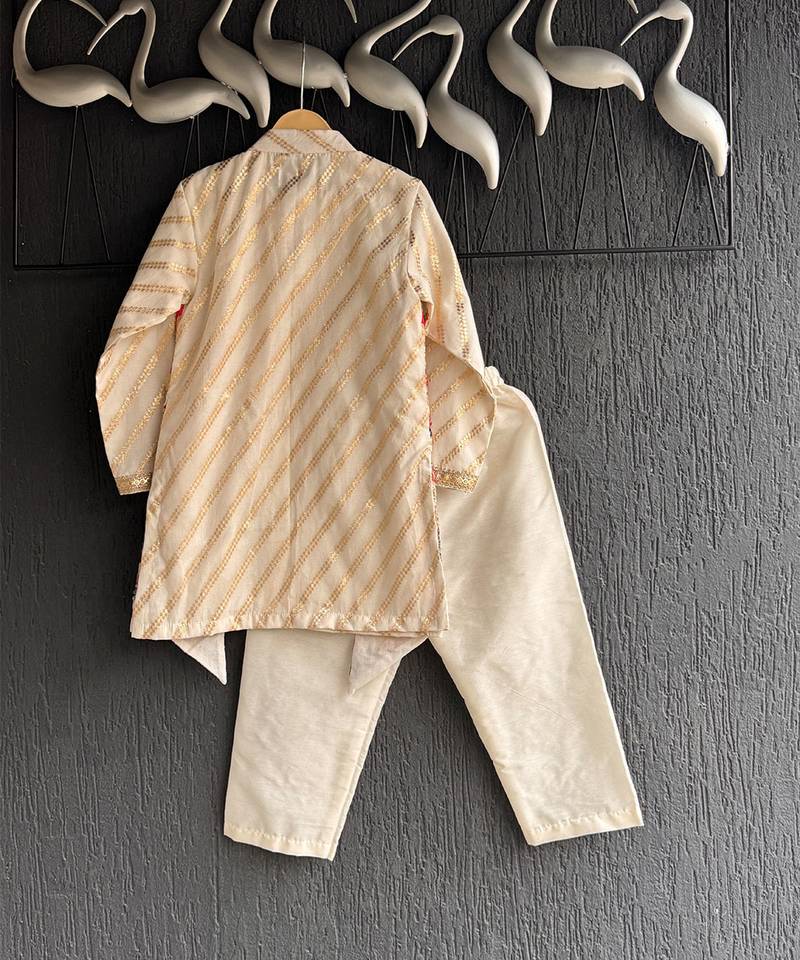 Off white embroidered cotton silk kurta set