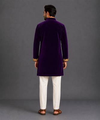 Purple embroidered cotton silk kurta set 2