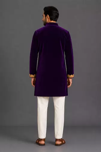 Purple embroidered cotton silk kurta set