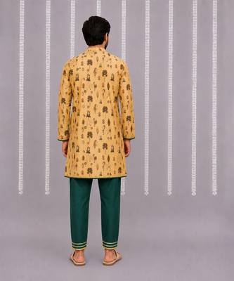 Beige printed cotton silk kurta set 2