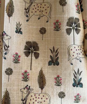 Beige printed cotton silk kurta set 3