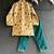 Beige printed cotton silk kurta set
