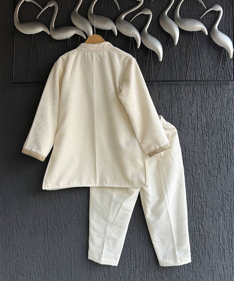 Off white embroidered cotton silk bandhgala set
