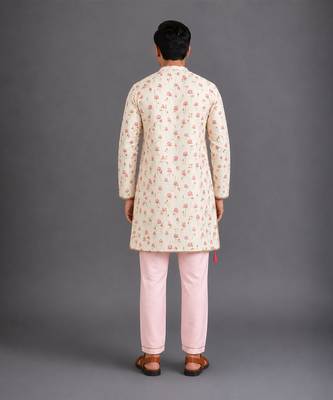 Pink printed cotton silk kurta set 2