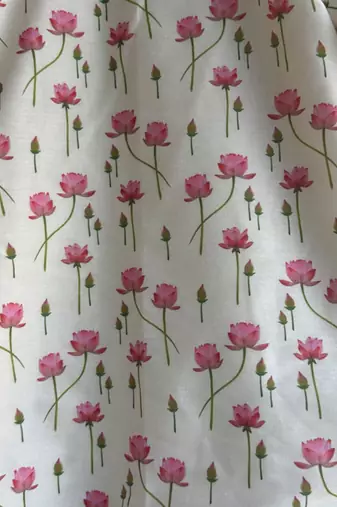 Pink printed cotton silk kurta set
