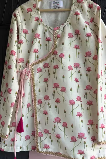 Pink printed cotton silk kurta set