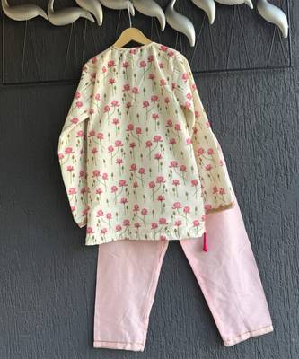 Pink printed cotton silk kurta set 5