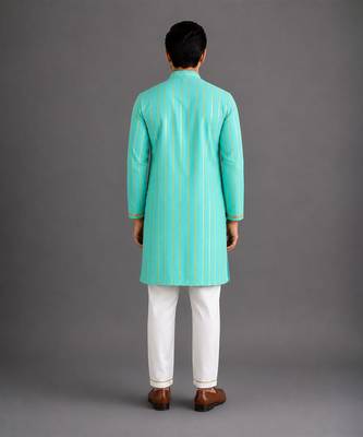 Blue woven cotton silk kurta set 2