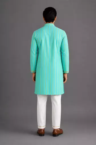 Blue woven cotton silk kurta set