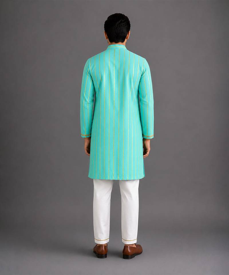 Blue woven cotton silk kurta set